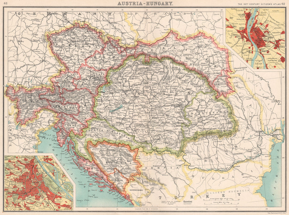 AUSTRIA-HUNGARY. Inset Vienna; Ofen (Buda) Pest Budapest. BARTHOLOMEW 1901 map