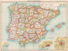 IBERIA.Spain showing provinces & Portugal;Inset Gibraltar Lisbon Madrid 1901 map