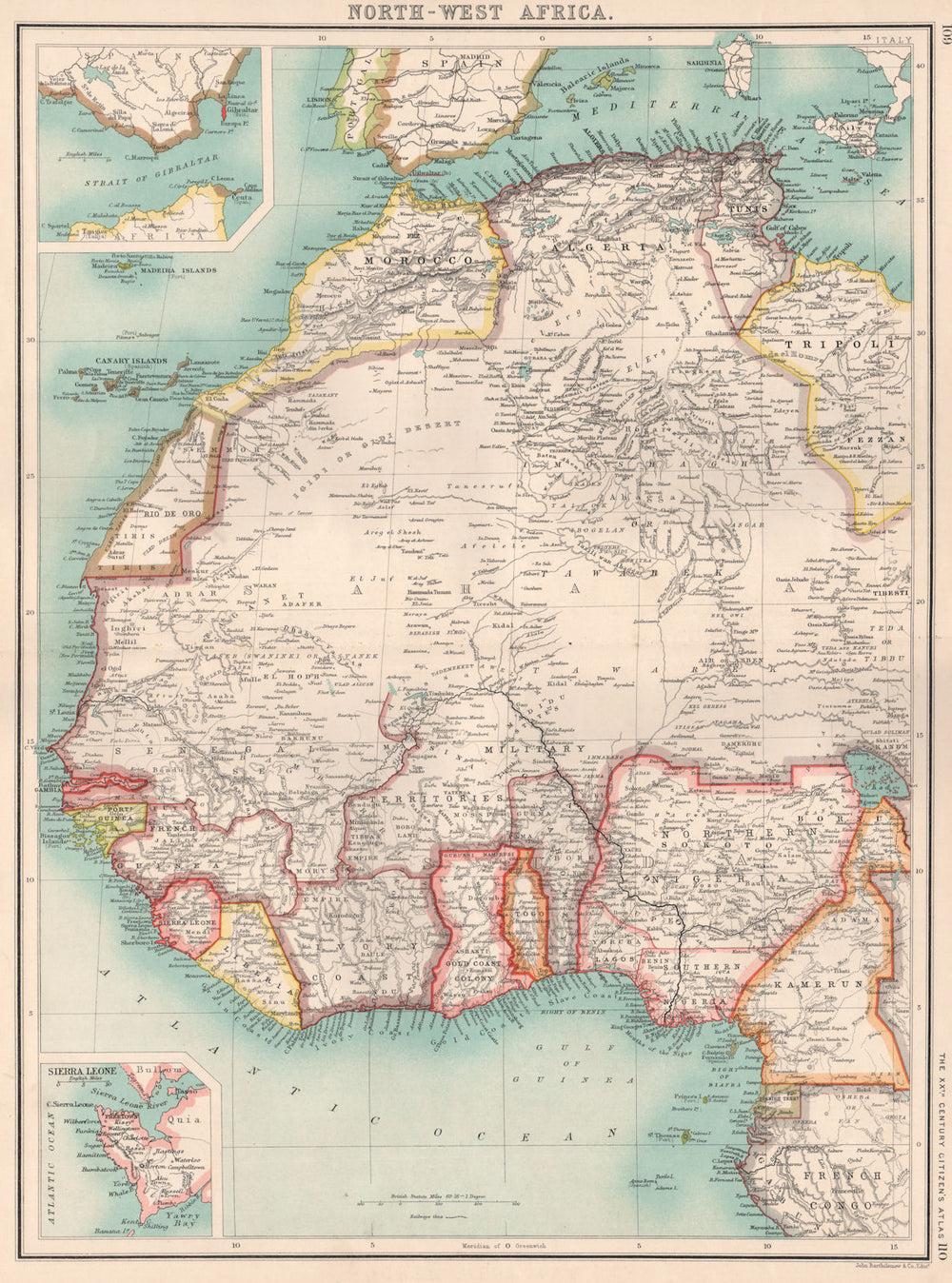 WEST AFRICA.Nigeria Gold Coast(Ghana)Dahomey(Benin)Rio de Oro Morocco 1901 map