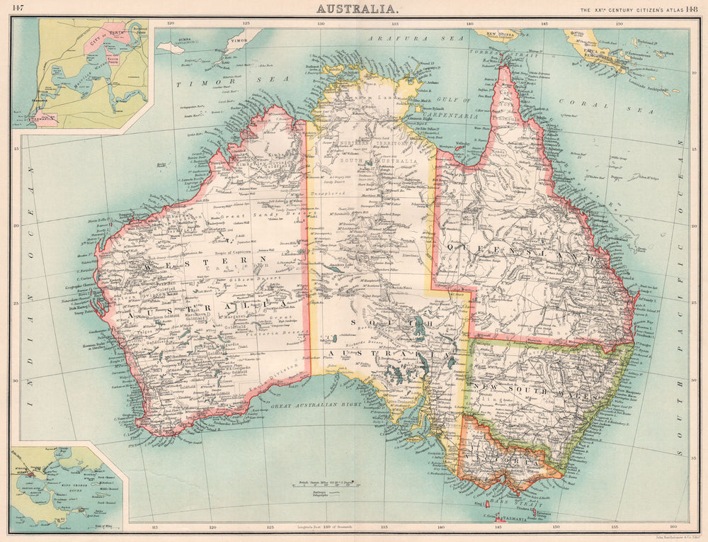 AUSTRALIA. Showing states goldfields Telegraph cables. Perth/Fremantle 1901 map