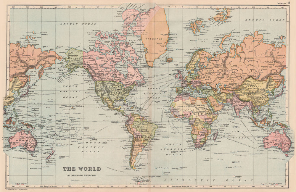 WORLD. Mercator's projection. Shipping routes. BACON 1893 old antique map