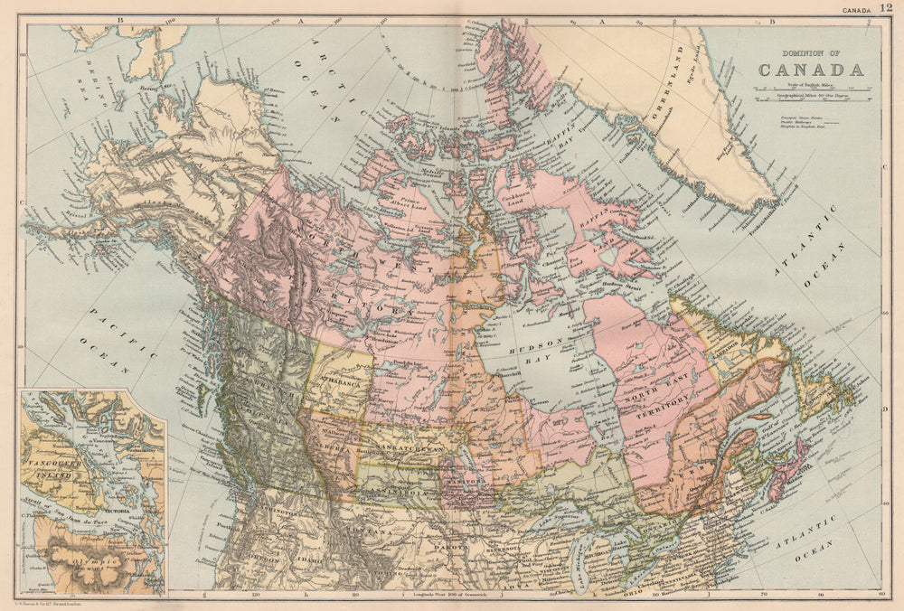 DOMINION OF CANADA.inset Vancouver Island.Athabasca Keewatin Assiniboia 1893 map