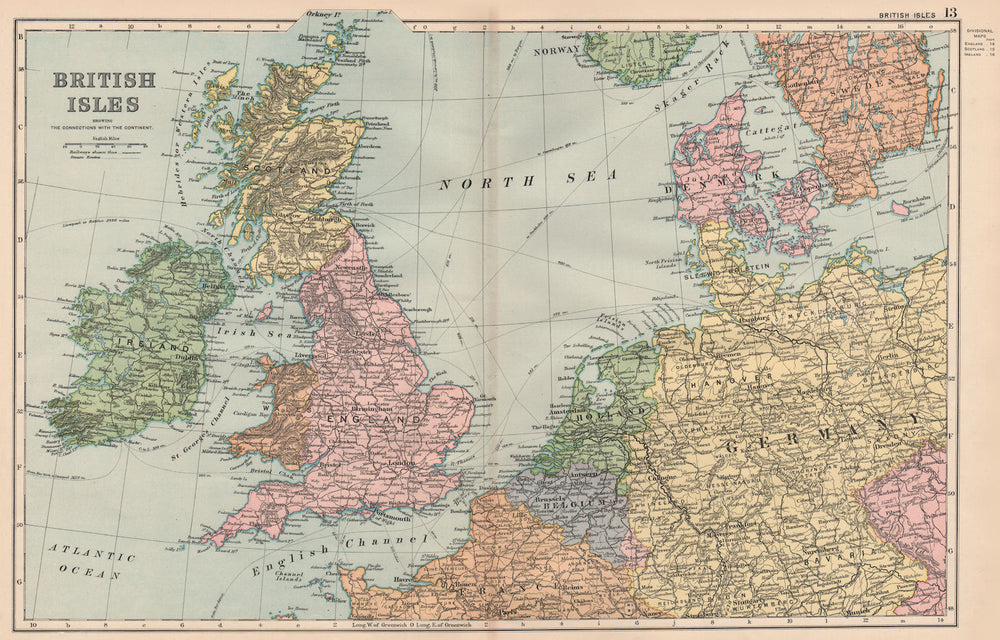 BRITISH ISLES & NORTH WEST EUROPE. Railways & steamship routes. BACON 1893 map