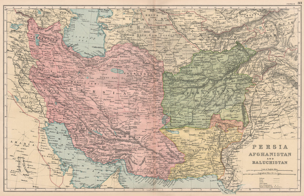 SW ASIA. Persia (Iran) Afghanistan Baluchistan. Iran Pakistan. BACON 1893 map