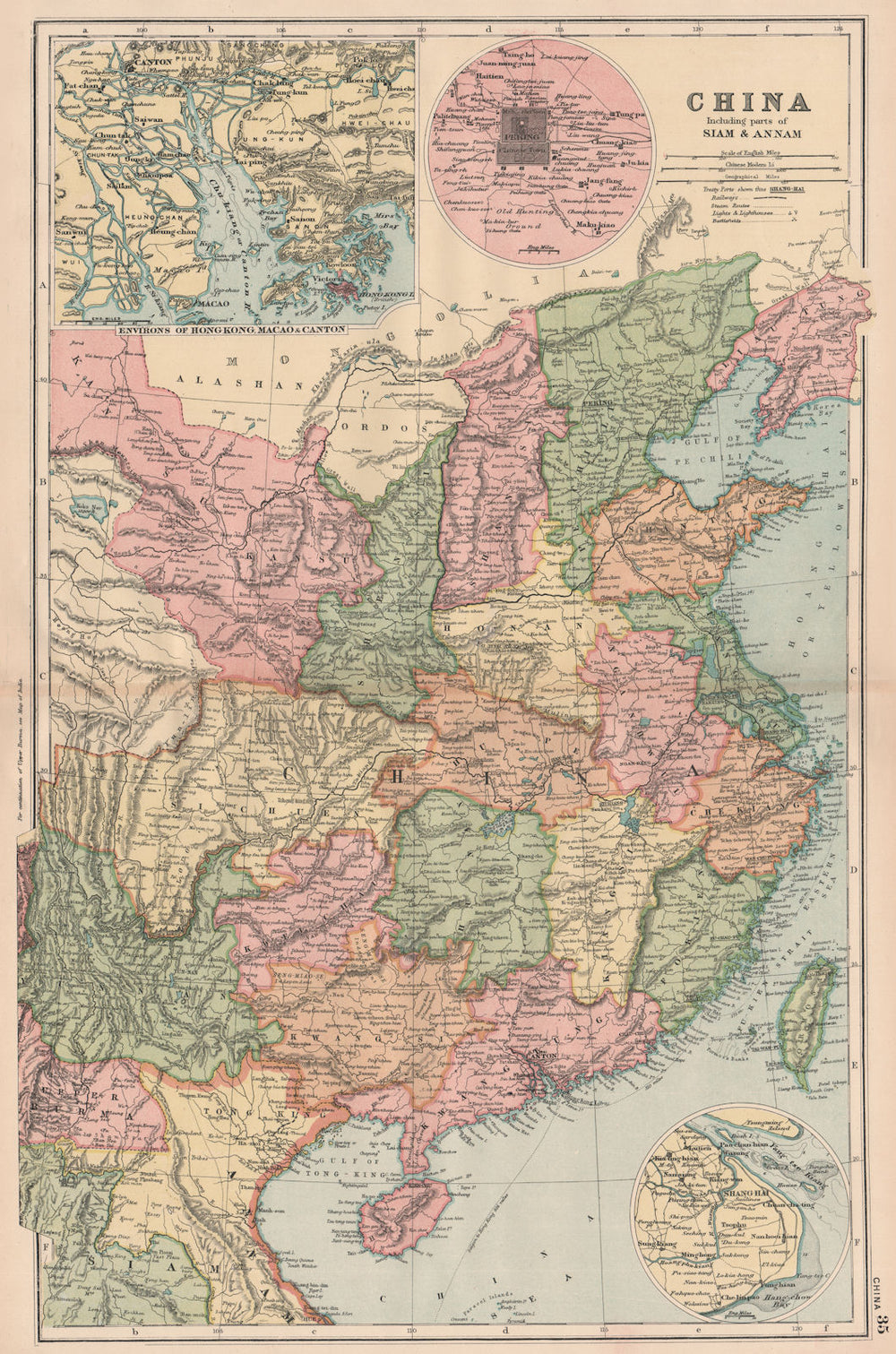 CHINA.Inset Hong Kong Macao Peking Beijing Shanghai.Battlefields.BACON 1893 map