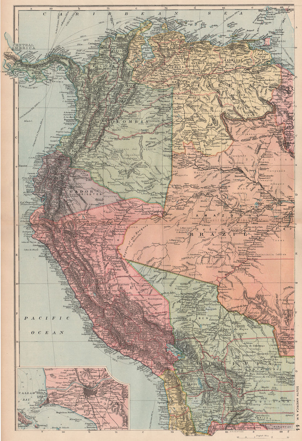 S AMERICA NW. Colombia Ecuador Peru Bolivia Venezuela Amazonos. Lima 1893 map