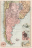 S AMERICA. Chile Argentina Montevideo Buenos Aires Valparaiso Santiago 1893 map