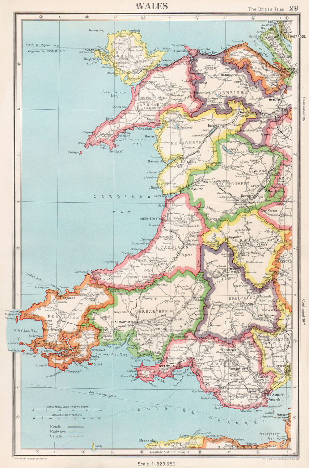 WALES. showing counties. BARTHOLOMEW 1952 old vintage map plan chart
