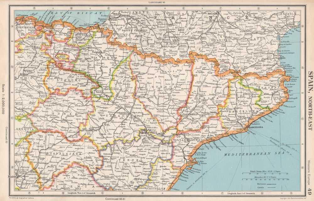 SPAIN NORTH-EAST. Catalonia (Catalunya) Aragon Navarra Basque Country 1952 map