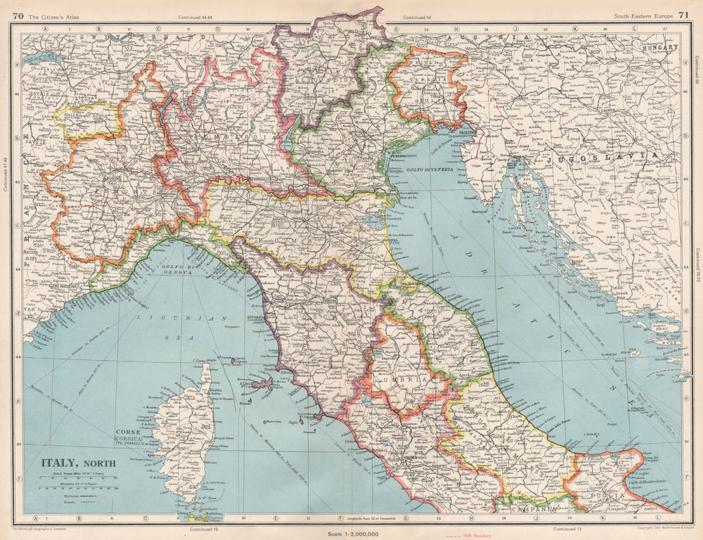 ITALY NORTH. Shows independent Free Territory of Trieste (pre Osimo) 1952 map