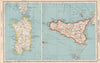 ITALY. Sicily and Sardinia Sardegna. Aeolian islands. BARTHOLOMEW 1952 old map