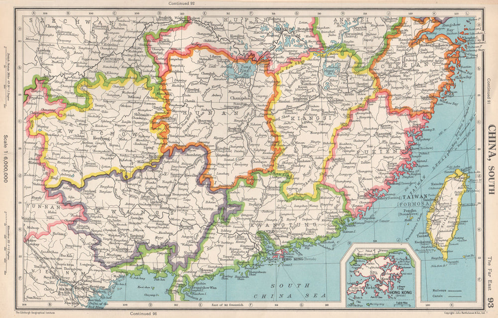 SOUTHERN CHINA. Fukien Kiangsi Hunan Kwangtung Taiwan Hong Kong 1952 old map