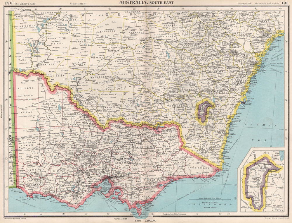 SOUTH-EAST AUSTRALIA.Victoria NSW Federal Capital Territory Jervis Bay 1952 map