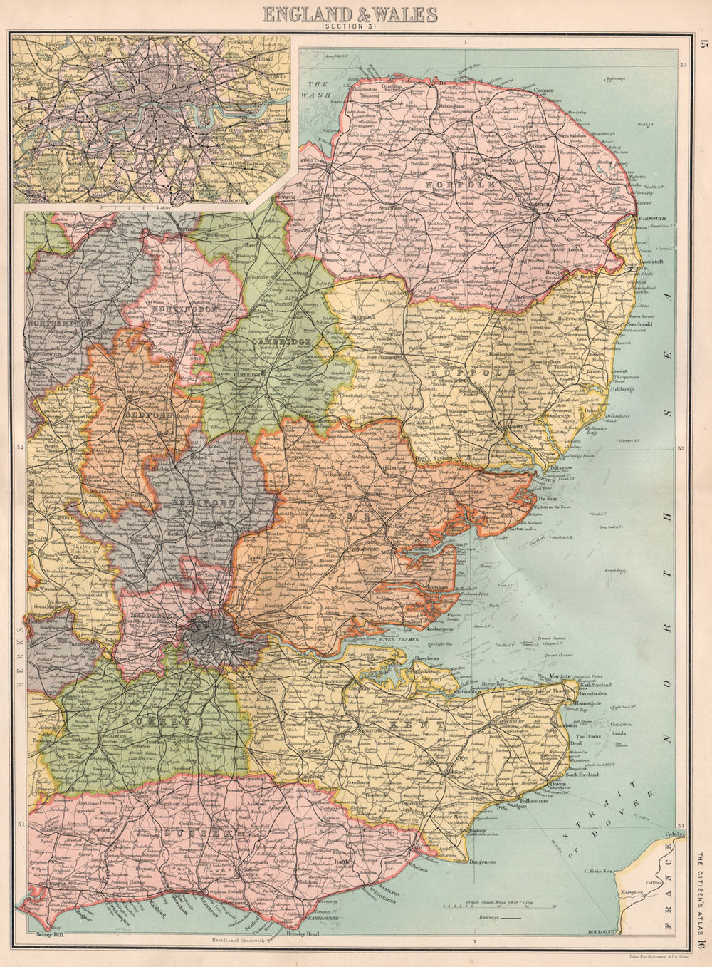 EASTERN ENGLAND. East Anglia Home Counties East Midlands London 1898 old map