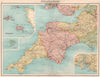SOUTH WEST ENGLAND. Devon Cornwall Somerset. Channel Islands Plymouth 1898 map