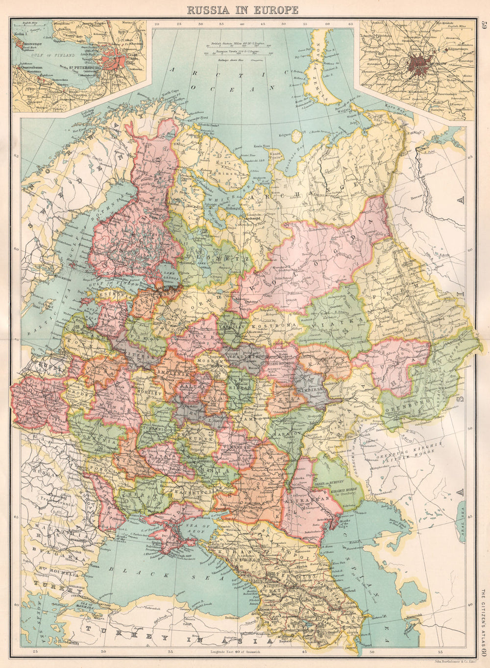 RUSSIA IN EUROPE. Inset St. Petersburg; Moscow Москва. BARTHOLOMEW 1898 map