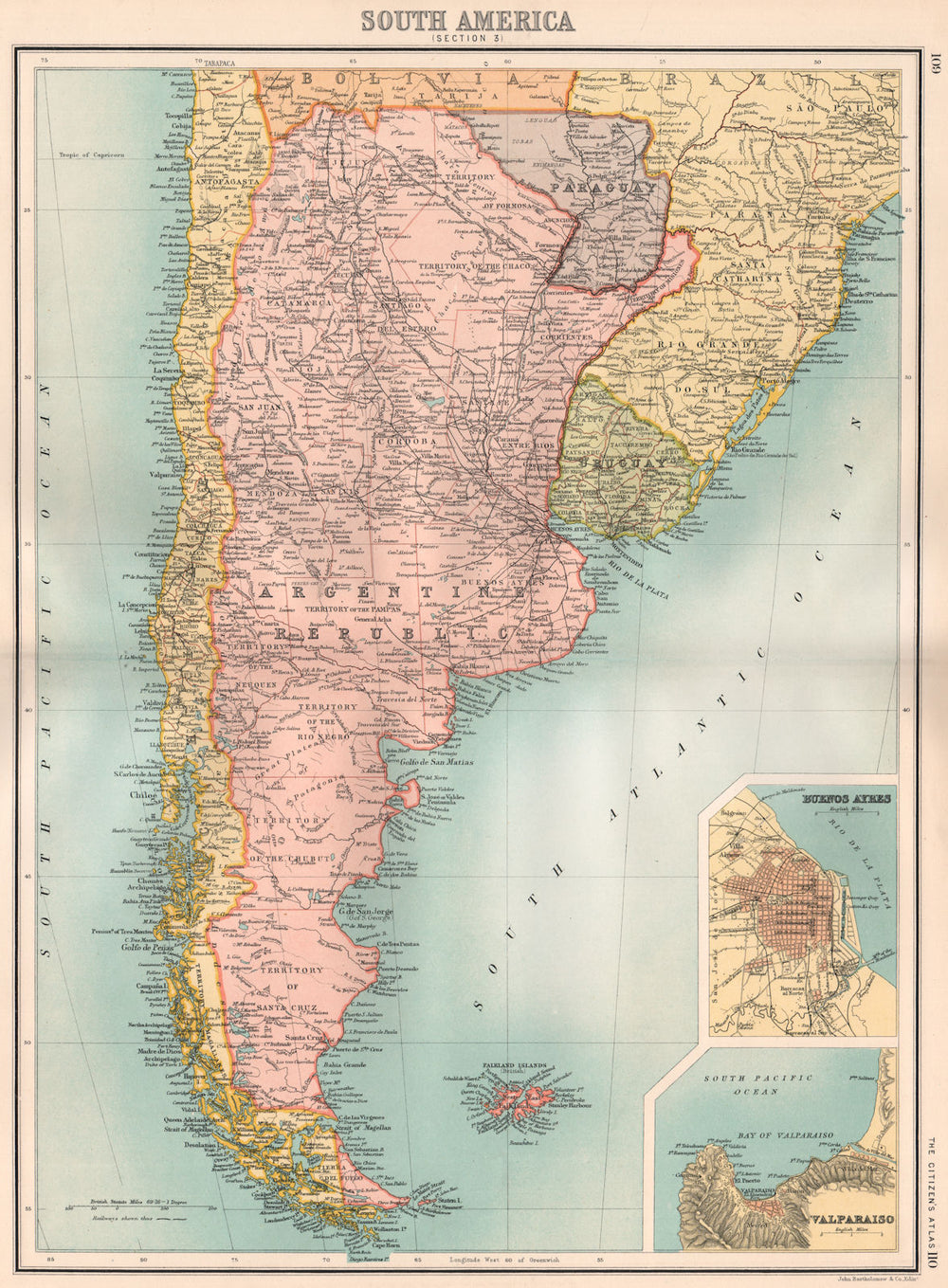ARGENTINA. Inset Buenos Aires. BARTHOLOMEW 1898 old antique map plan chart