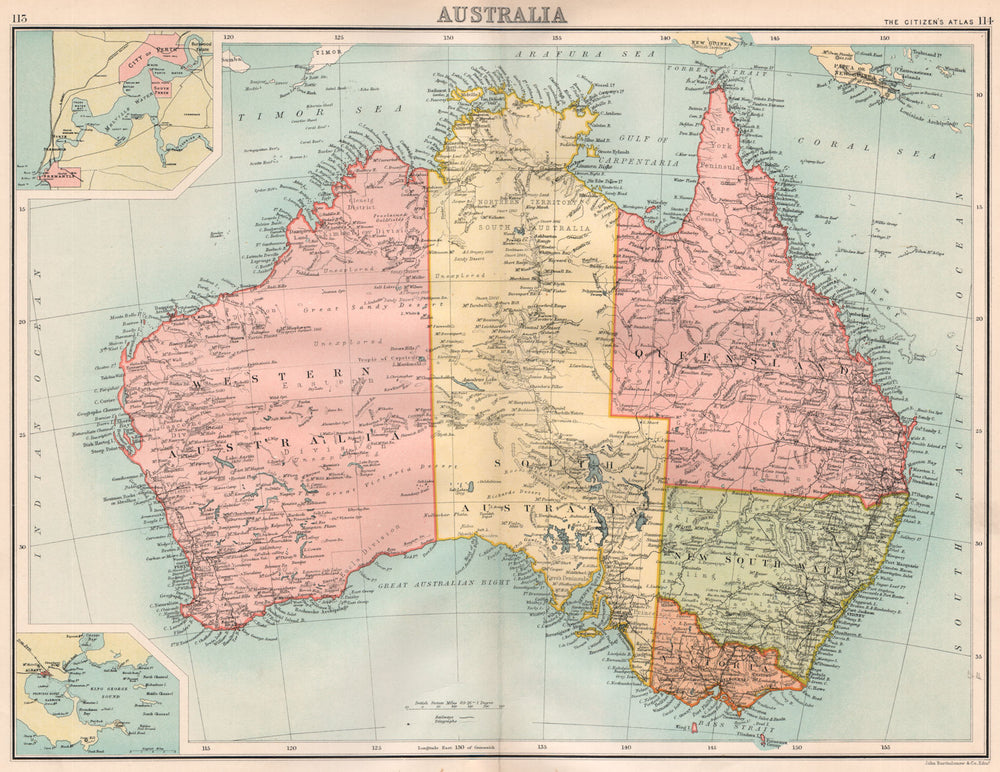 AUSTRALIA. Showing states. south Northern Territory. BARTHOLOMEW 1898 old map