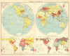 WORLD-POPULATION. Races & Religions. BARTHOLOMEW 1924 old antique map chart