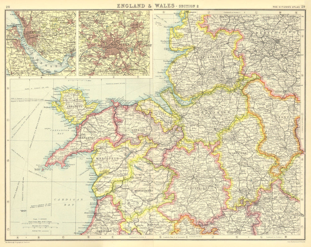 NORTH WEST ENGLAND & NORTH WALES. inset Liverpool & Manchester 1924 old map