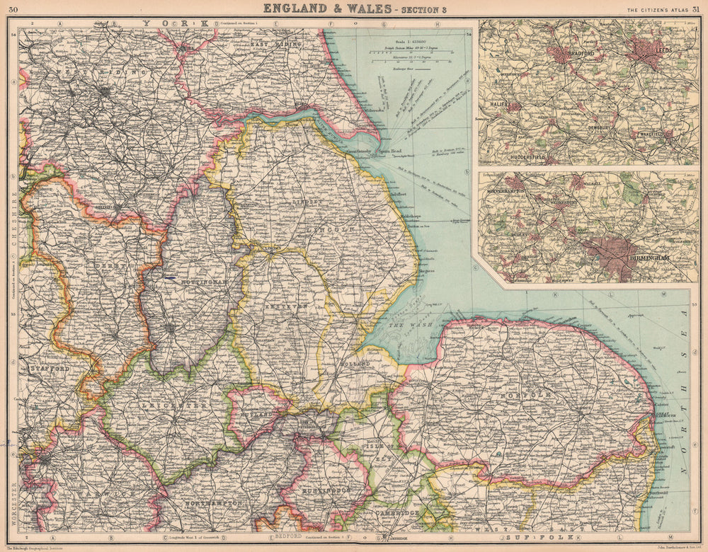 EASTERN ENGLAND. "Isle of Ely" shown as a separate county. Kesteven &c 1924 map