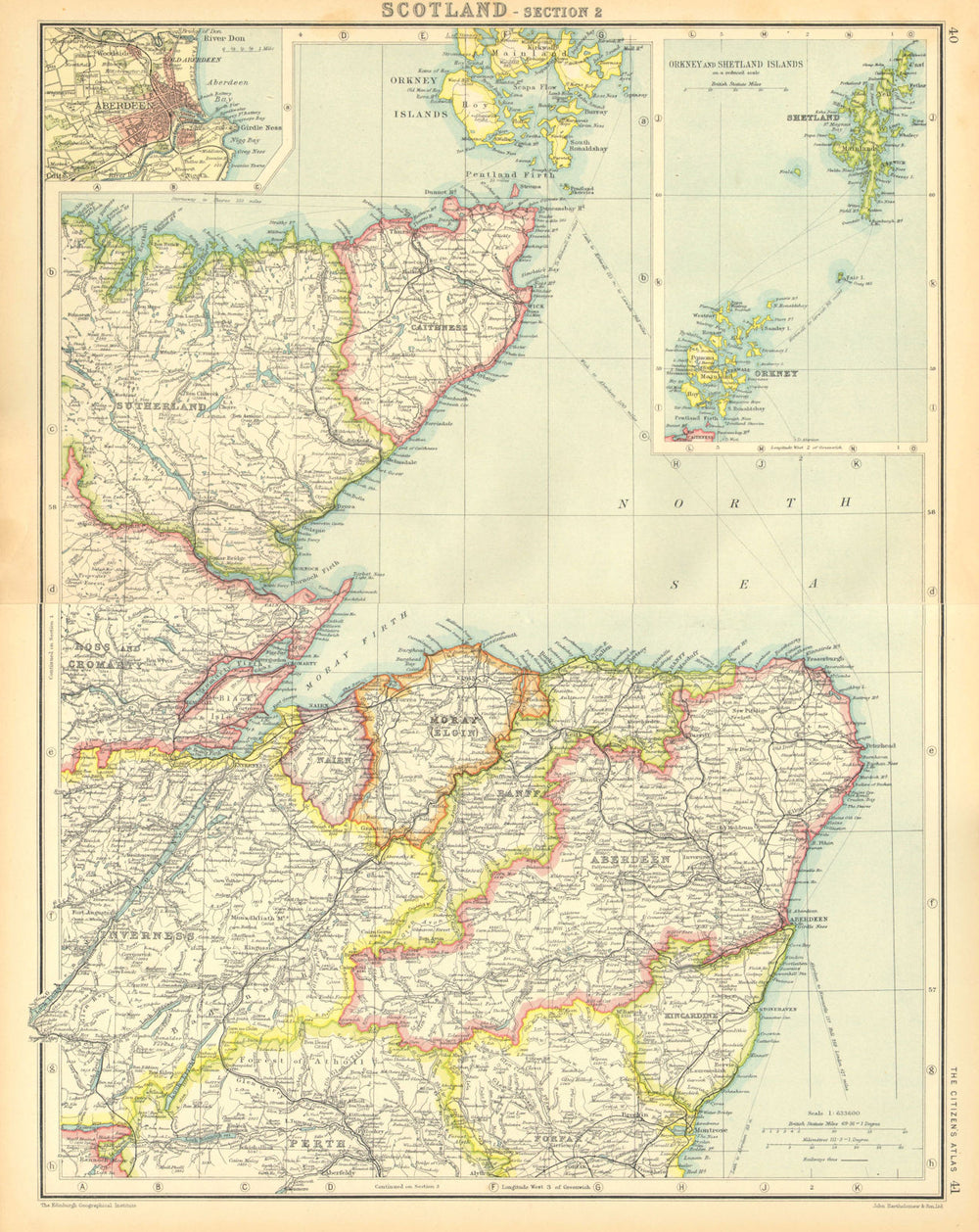 SCOTLAND NORTH EAST.Moray Firth.Orkneys Shetlands.Aberdeen.BARTHOLOMEW 1924 map