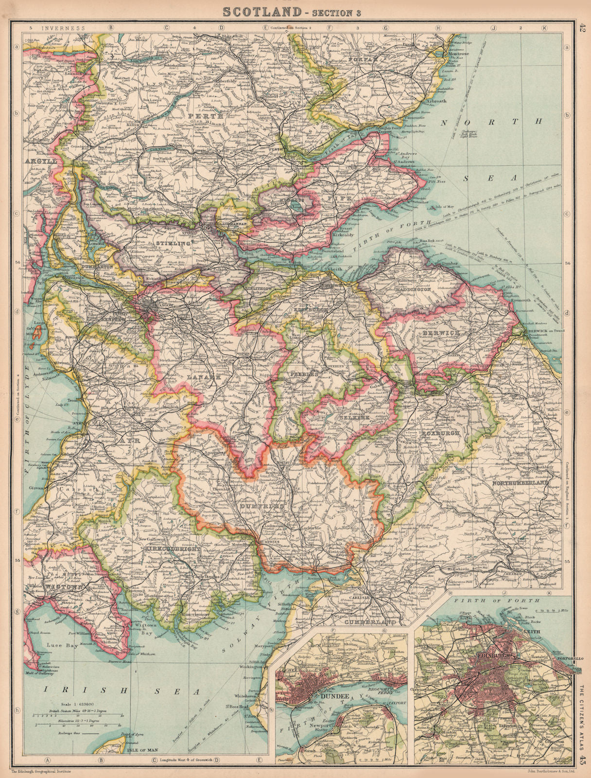 Edinburgh Inset Map SCOTLAND SOUTH & CENTRAL. Inset Edinburgh & Dundee. BARTHOLOMEW 1924 ...