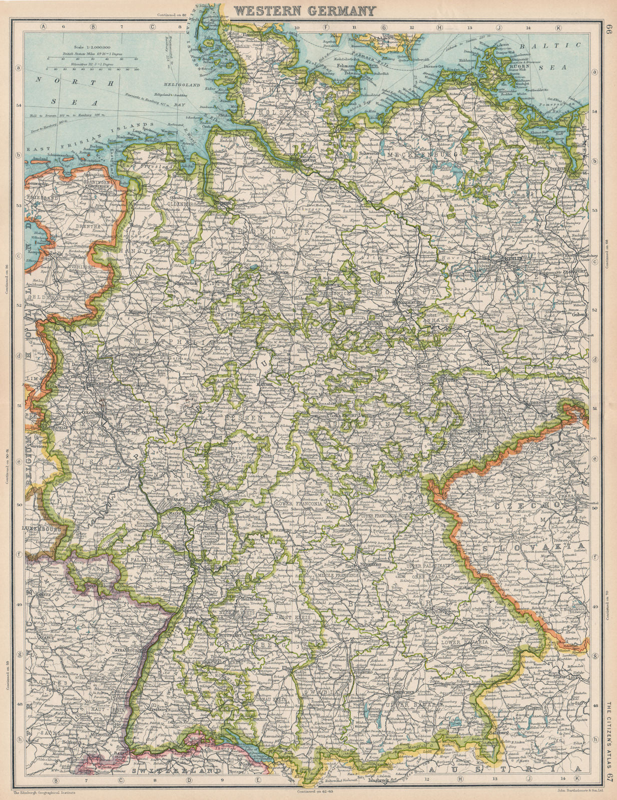 WESTERN GERMANY. Shows Saarbeckengebiet under League of Nations mandate ...
