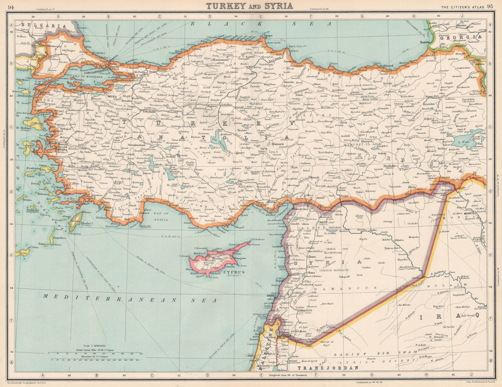 TURKEY/LEVANT. Syria/Lebanon unified. Palestine Iraq
