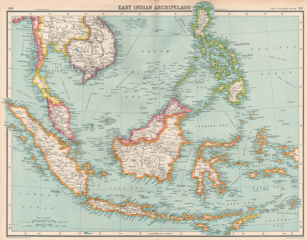 EAST INDIAN ARCHIPELAGO. Dutch East Indies Malaya Philippines Indochina 1924 map