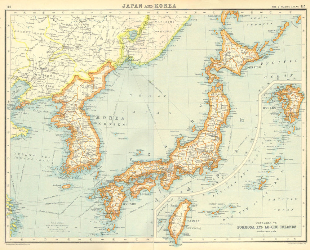 JAPANESE EMPIRE. Japan & its possessions incl. Korea & Formosa Taiwan 1924 map