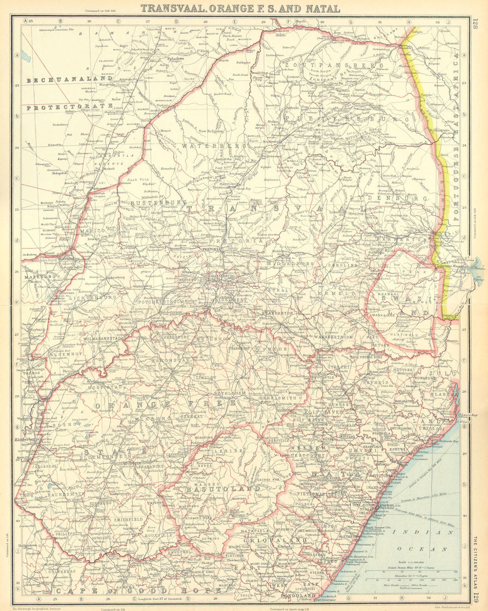 SOUTH AFRICA. Transvaal Orange Free State Natal Swaziland Lesotho 1924 old map