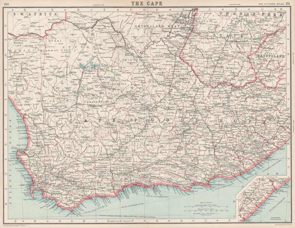 SOUTH AFRICA. Cape of Good Hope. BARTHOLOMEW 1924 old antique map plan chart