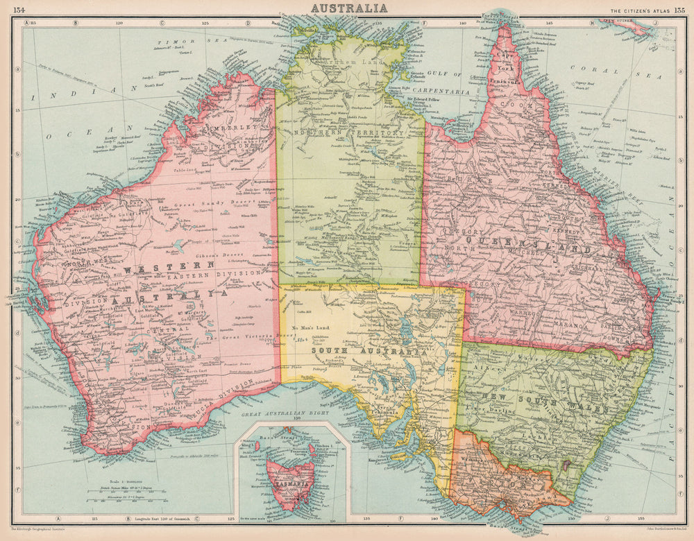AUSTRALIA. states. BARTHOLOMEW 1924 old antique vintage map plan chart
