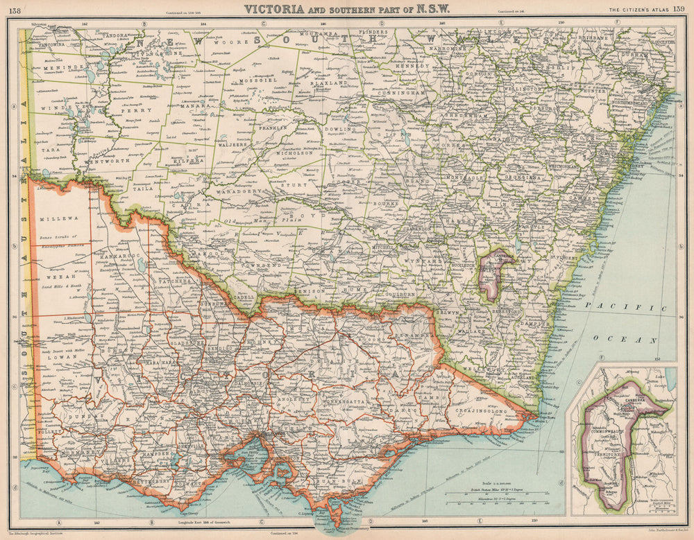 AUSTRALIA. Victoria, Southern New South Wales & Commonwealth Territory 1924 map