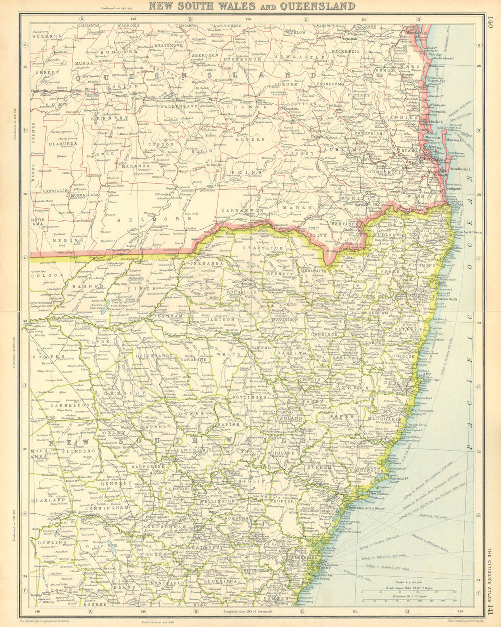 AUSTRALIA EAST COAST. New South Wales and Queensland. Sydney Brisbane 1924 map