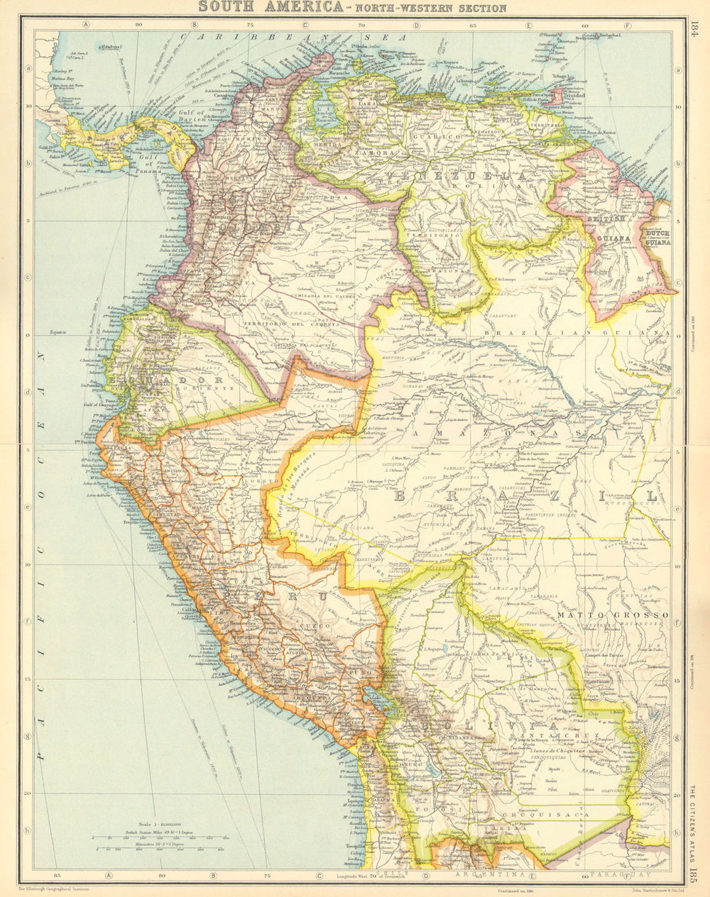 S AMERICA-NORTH-WEST. Peru Bolivia Ecuador Colombia Panama BARTHOLOMEW 1924 map