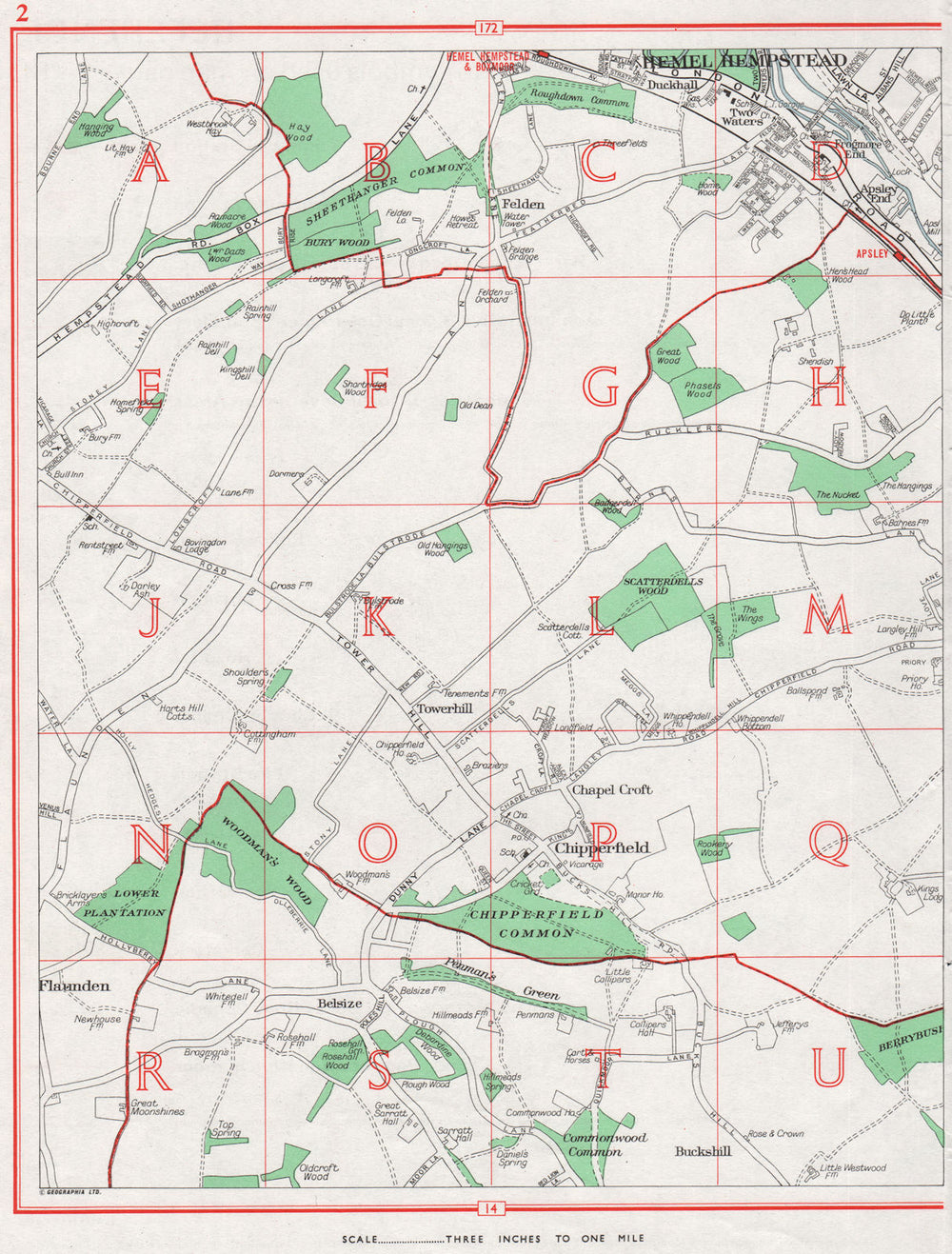 HERTFORDSHIRE. Hemel Hempstead Chipperfield Flaunden Felden 1964 old map