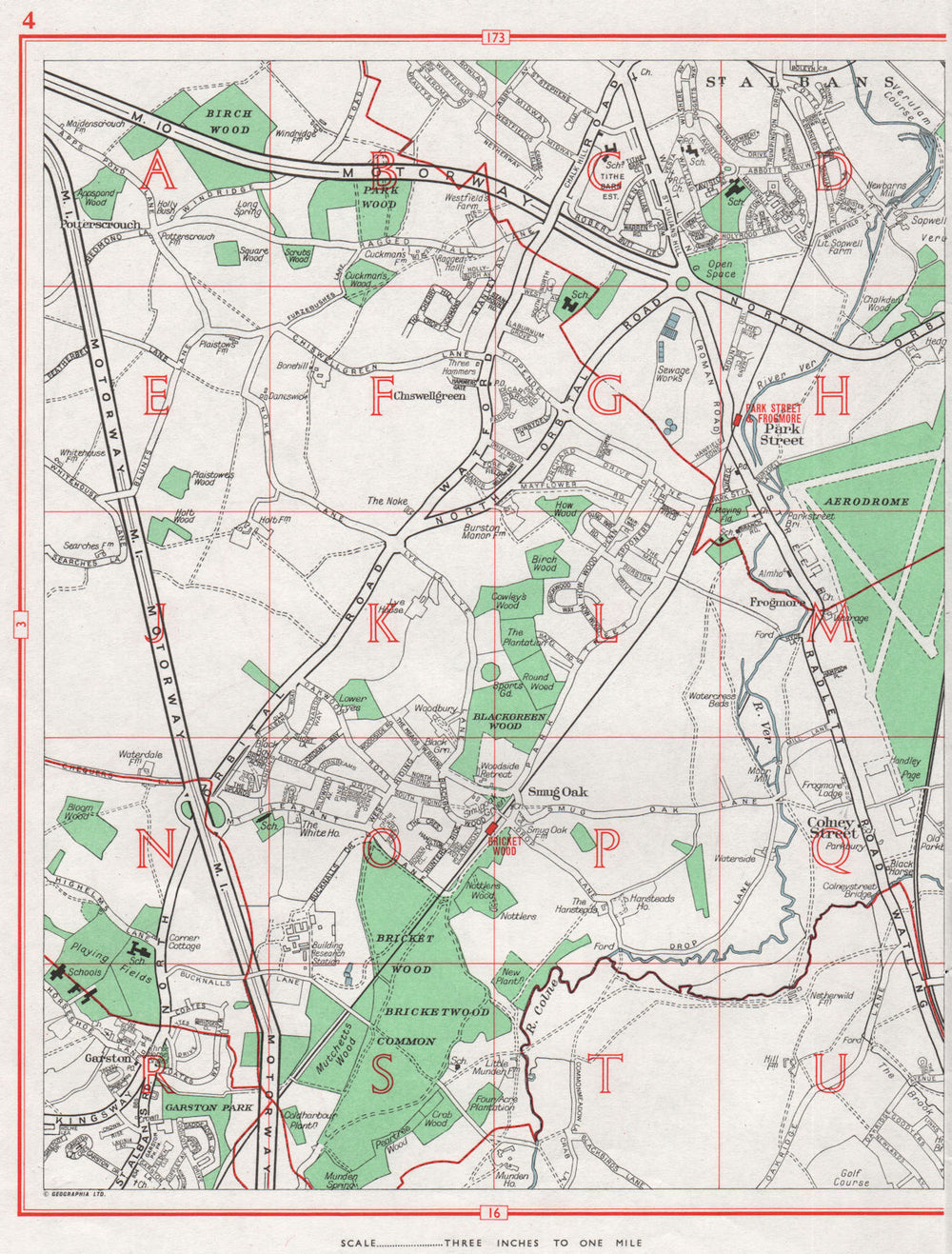 CHISWELL GREEN.St Albans Park Street Bricket Wood Garston Colney Street 1964 map