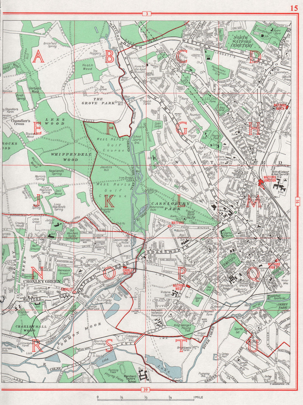 WATFORD WEST.+ North & Junction.Croxley Green.The Grove.HERTFORDSHIRE 1964 map