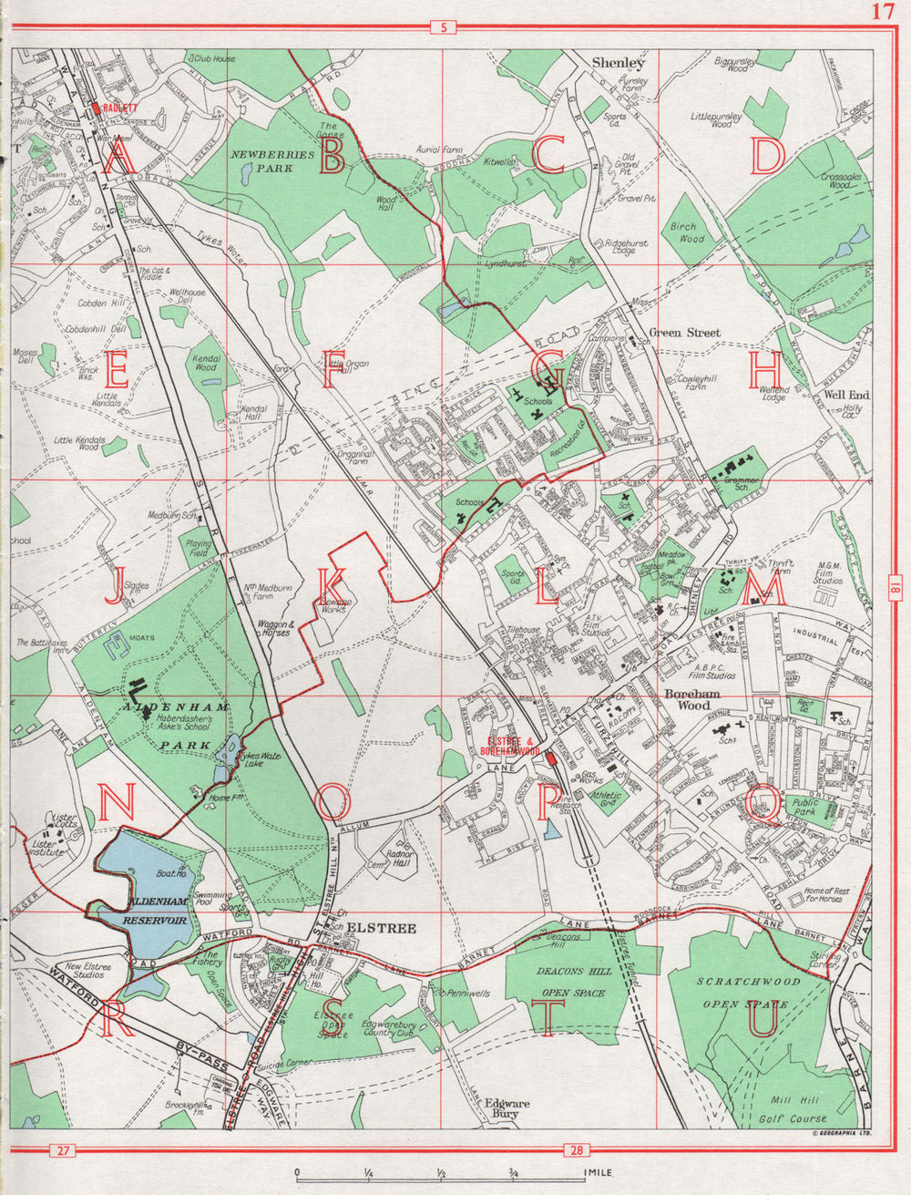 BOREHAMWOOD. Radlett Elstree Shenley Haberdasher's Askes. HERTFORDSHIRE 1964 map