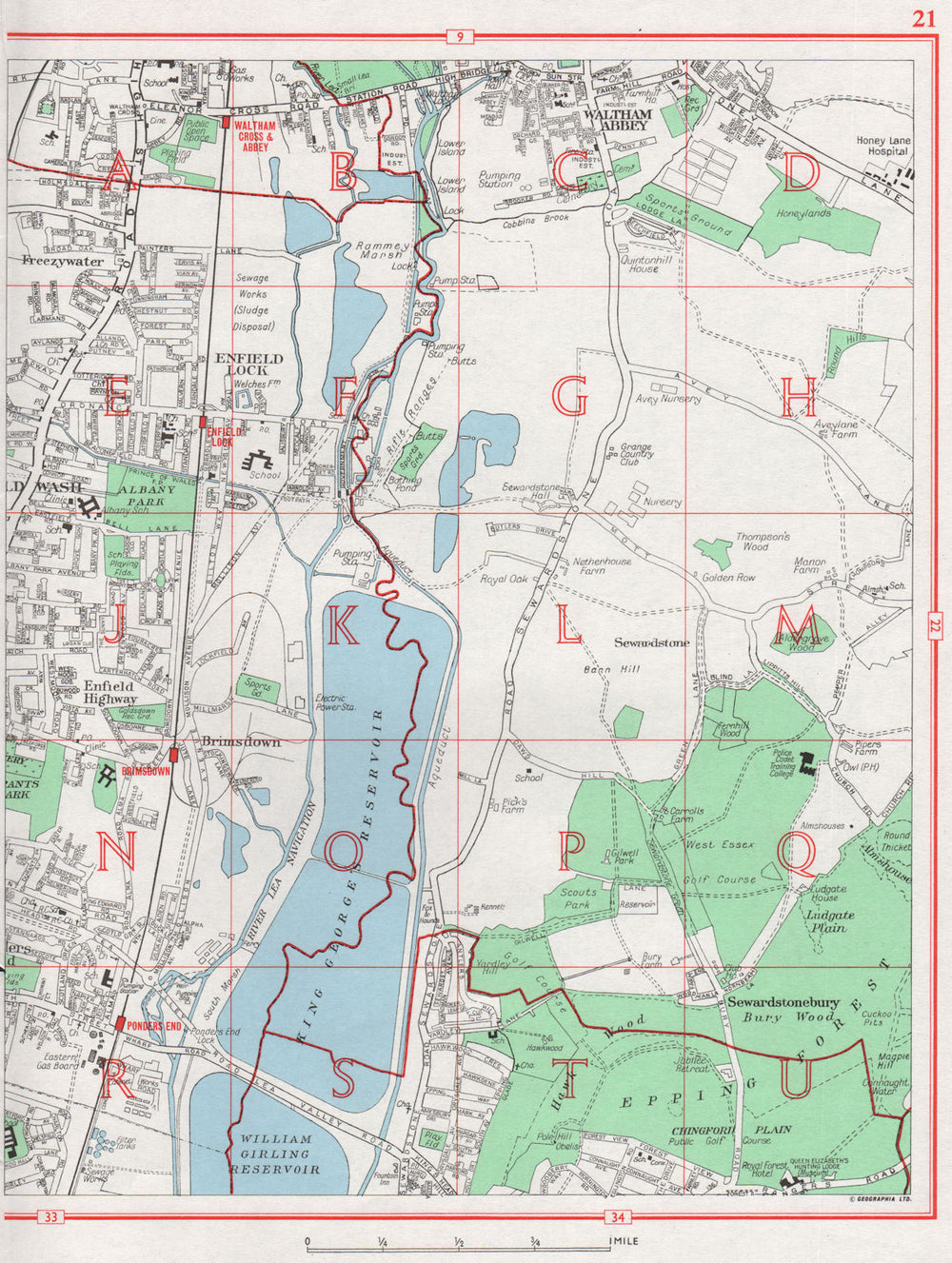 ENFIELD. Waltham Abbey Enfield Lock Wash Highway Brimsdown. Essex 1964 old map