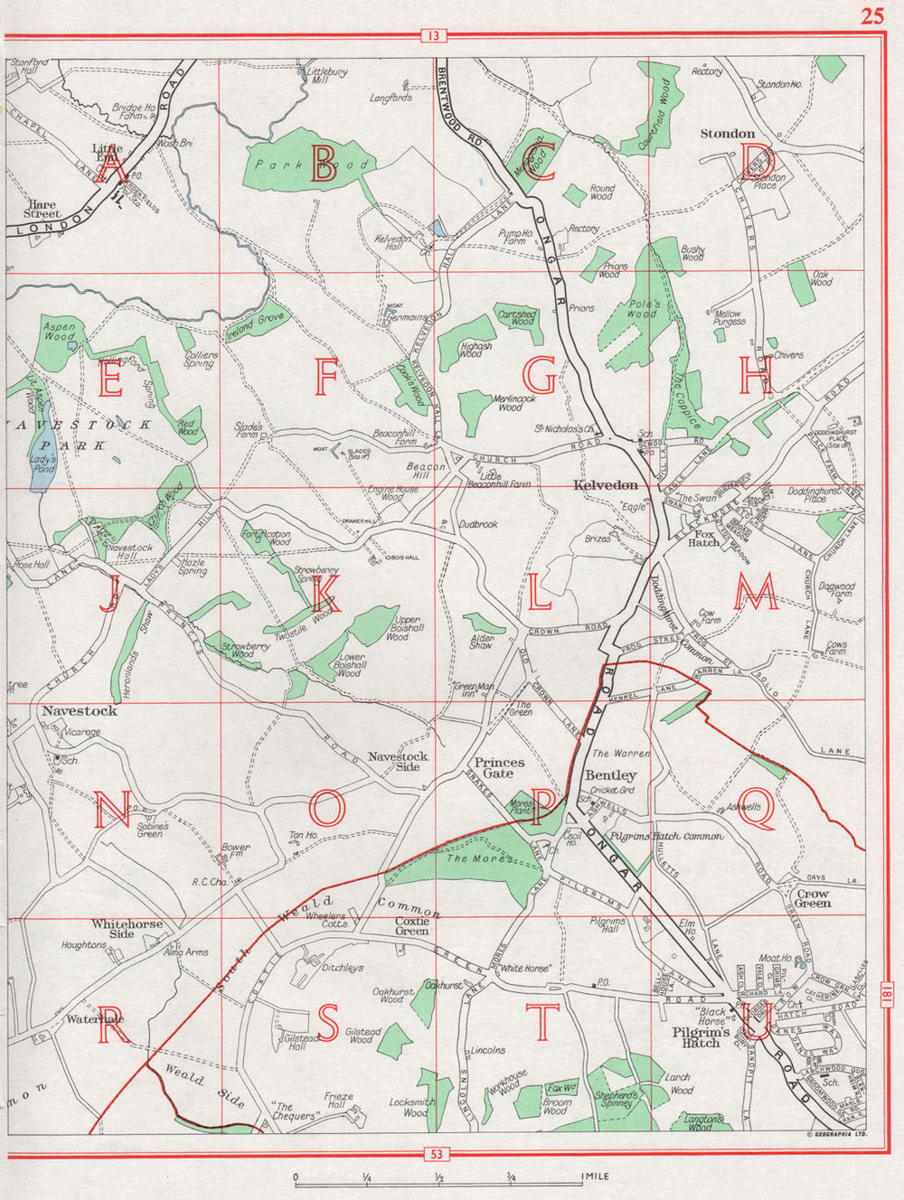 ESSEX. Navestock Kelvedon Stondon Crow Green Princes gate Bentley 1964 old map