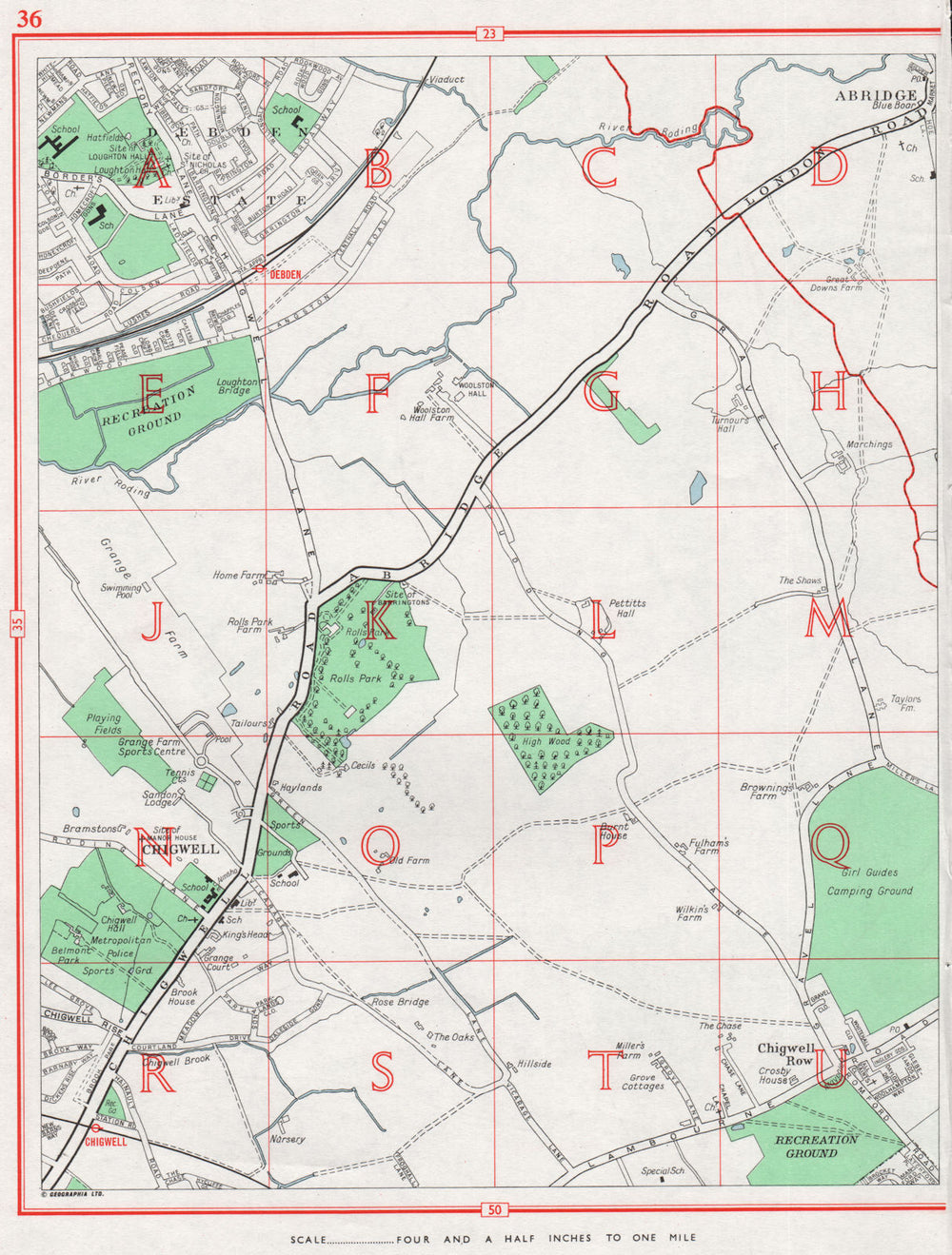 LOUGHTON. Abridge Debden Estate Chigwell Chigwell row. Essex 1964 old map