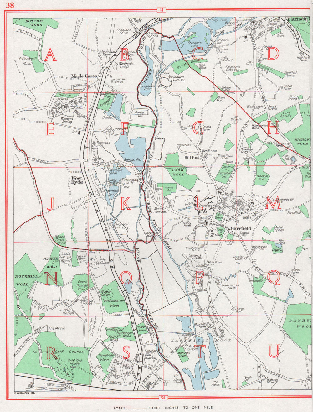 HAREFIELD. Maple Cross West Hyde Denham Green Hill End.  1964 old vintage