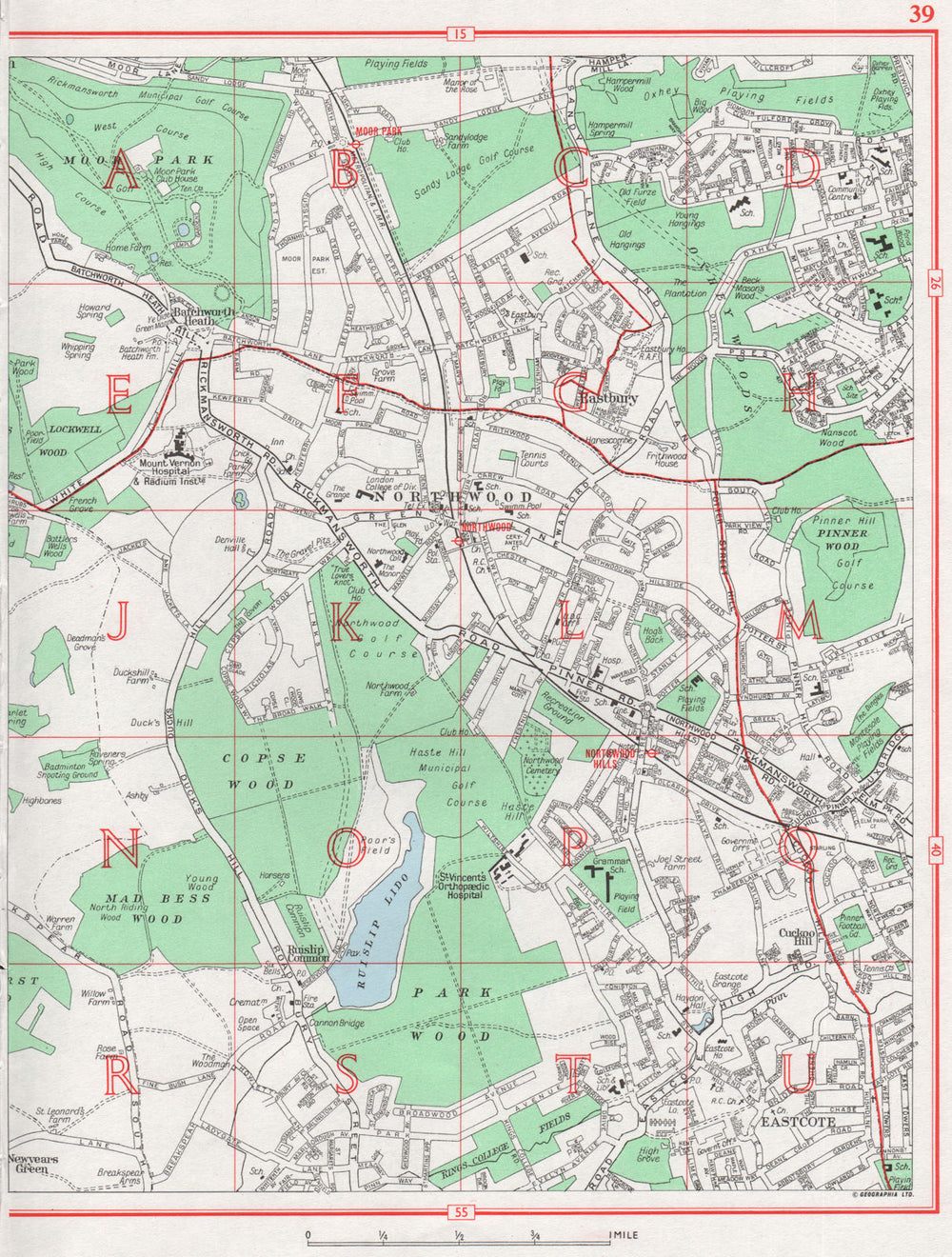 NORTHWOOD. Eastcote Bastbury South Oxhey Ruislip 1964 old vintage map chart