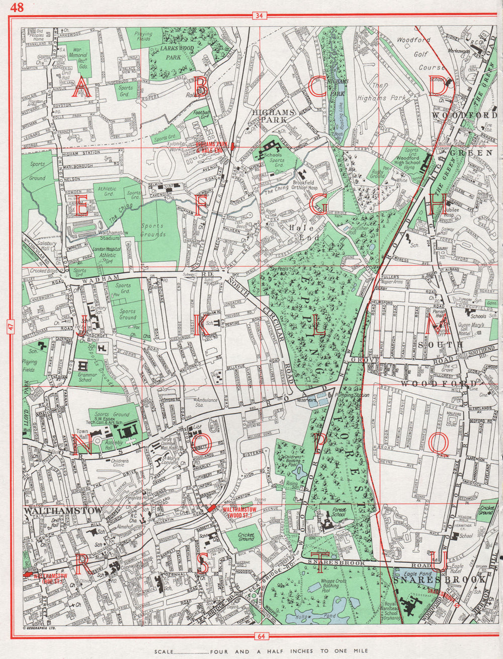 WALTHAMSTOW. Highams Park South Woodford Grn Snaresbrook Hale End 1964 old map
