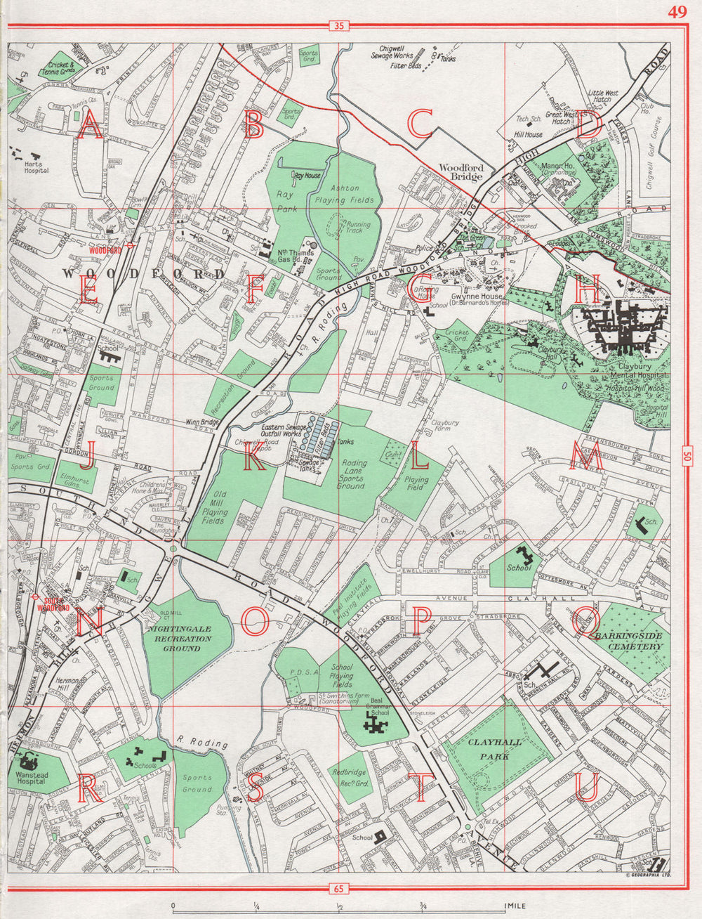 WOODFORD. Woodford Bridge Woodford Green Clayhall Wanstead. Pre-M11 1964 map