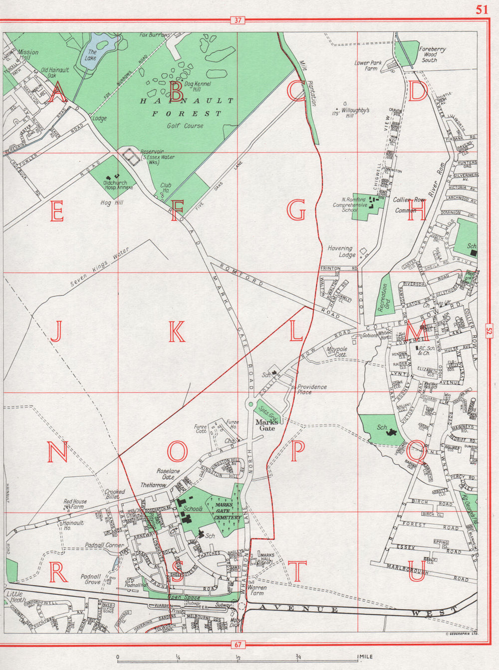 ROMFORD. Hainault Collier Row Marks Gate Little Heath 1964 old vintage map