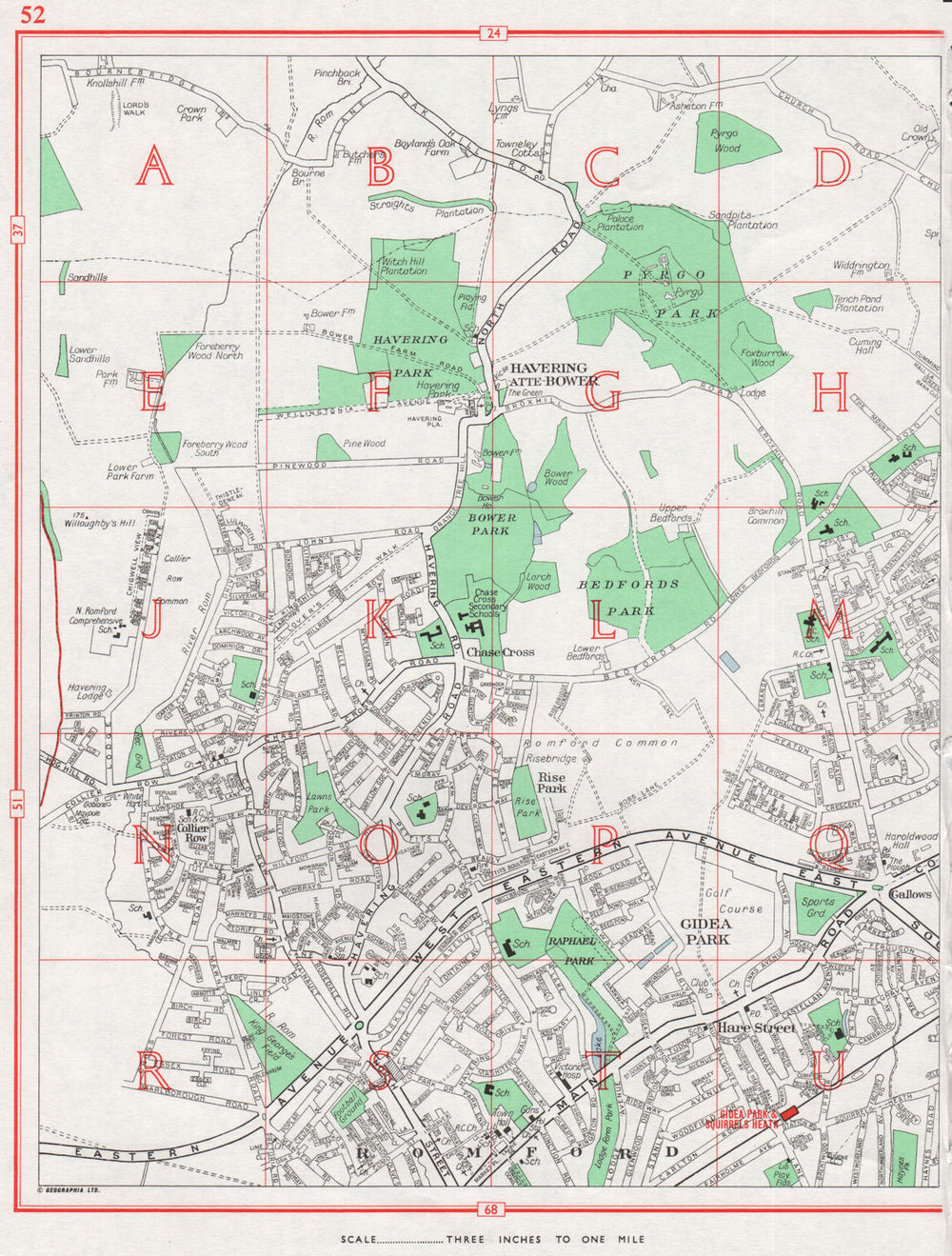 ROMFORD. Havering-Atte-Bower Gidea Park Collier Row Chase Cross 1964 old map